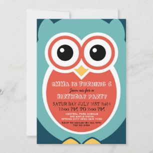 Blue Owl Cartoon Birthday Invitation Kaart voor jo