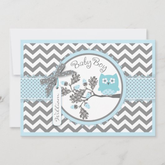 Blue Owl Chevron Print Baby shower Kaart (Voorkant)