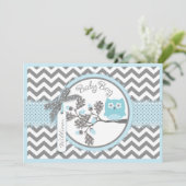 Blue Owl Chevron Print Baby shower Kaart (Staand voorkant)