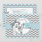 Blue Owl Chevron Print Baby shower Kaart (Voorkant / Achterkant)