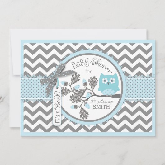 Blue Owl Chevron Print Baby shower Kaart (Voorkant)