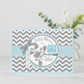 Blue Owl Chevron Print Baby shower Kaart (Staand voorkant)