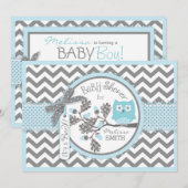 Blue Owl Chevron Print Baby shower Kaart (Voorkant / Achterkant)