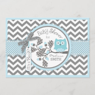 Blue Owl Chevron Print Baby shower Kaart