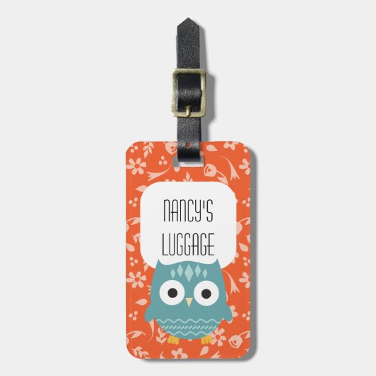 Blue Owl Cute Woodland Animal Bagagelabel (Voorkant verticaal)