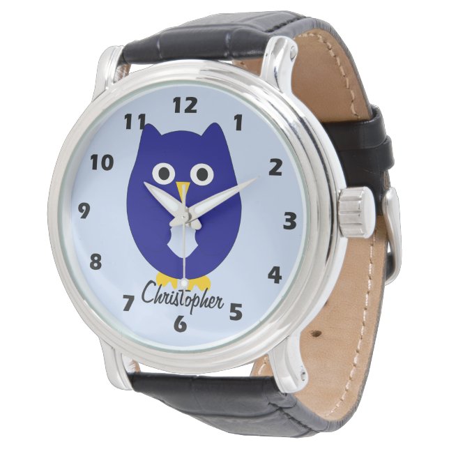 Blue Owl Design Any Colour Background Personalised Horloge (Gekanteld)