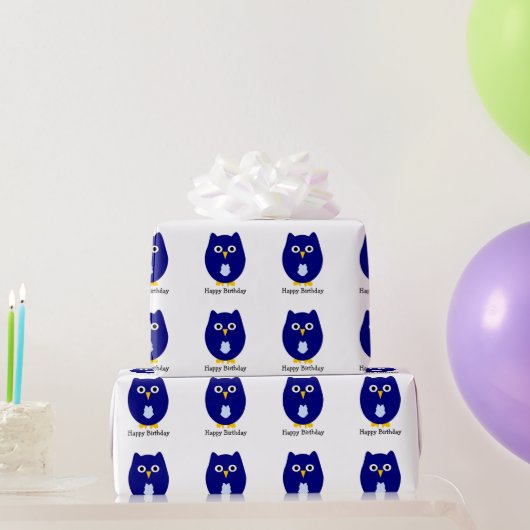 Blue Owl Design Birthday Gift Cadeaupapier (Feestgeschenken)