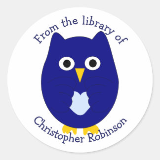 Blue Owl Design Bookplate Ronde Sticker