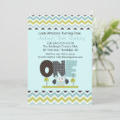 Blue Owl die One Birthday Invitation draait Kaart (Staand voorkant)