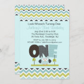 Blue Owl die One Birthday Invitation draait Kaart (Voorkant / Achterkant)