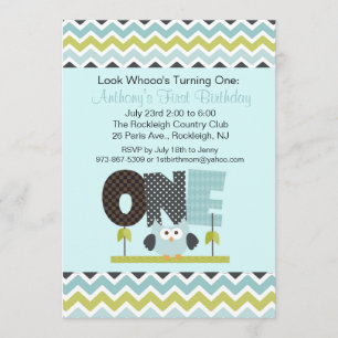 Blue Owl die One Birthday Invitation draait Kaart