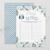 Blue Owl Floral Baby shower Baby ABC Game Kaart (Voorkant / Achterkant)