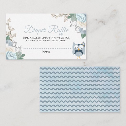  Blue Owl Floral Baby shower Diaper Raffle  Informatiekaartje (Voorkant / Achterkant)