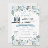Blue Owl Floral Baby shower Invitation Kaart (Voorkant)