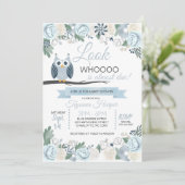 Blue Owl Floral Baby shower Invitation Kaart (Staand voorkant)