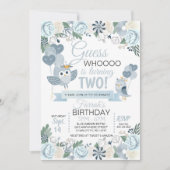 Blue Owl Floral Birthday Invitation Kaart (Voorkant)