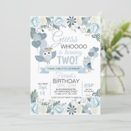 Blue Owl Floral Birthday Invitation Kaart