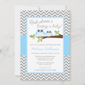 Blue Owl Gray Chevron Boy Baby shower Kaart (Voorkant)