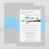 Blue Owl Gray Chevron Boy Baby shower Kaart (Voorkant / Achterkant)