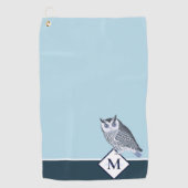 Blue Owl Grey Monogram Name Bath Golfhanddoek (Voorkant)