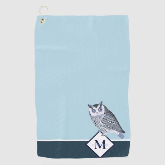 Blue Owl Grey Monogram Name Bath Golfhanddoek (Voorkant)
