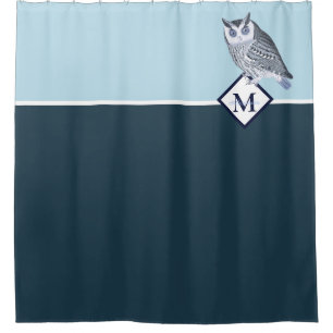 Blue Owl Grey Monogram Name Bath Towel Set Douchegordijn