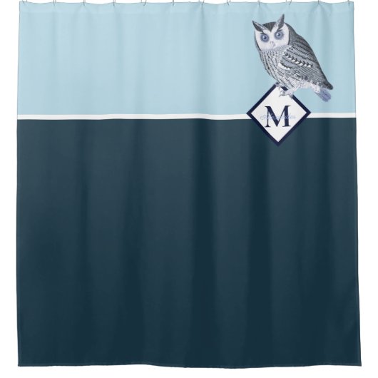 Blue Owl Grey Monogram Name Bath Towel Set Douchegordijn (Voorkant)