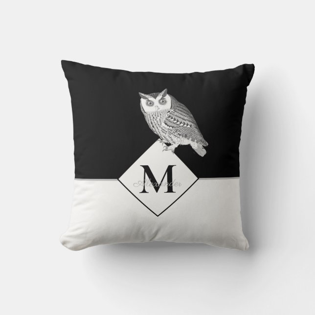 Blue Owl Grey Monogram name Bathroom Kussen (Voorkant)