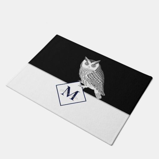 Blue Owl Grey Monogram name Deurmat (Schuin)