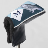 Blue Owl Grey Monogram name Golf Head Hoesje Golfheadcover (3/4 voorkant)