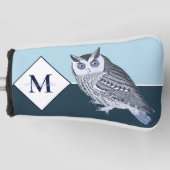 Blue Owl Grey Monogram name Golf Head Hoesje Golfheadcover (Voorkant)