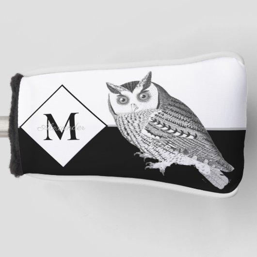 Blue Owl Grey Monogram name Golf Head Hoesje Golfheadcover (Voorkant)