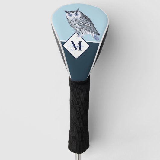 Blue Owl Grey Monogram name Golfheadcover (Voorkant)