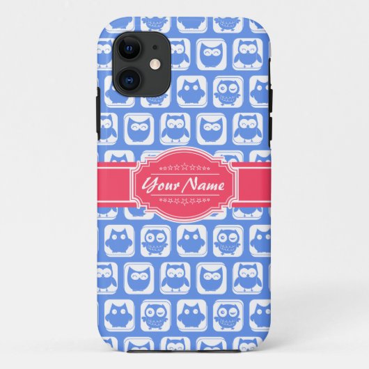 Blue Owl Hot Pink Persoonlijke naam Case-Mate iPhone Case (Achterkant)