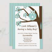 Blue Owl in een Tree Baby Boy Shower Invitation Kaart (Voorkant / Achterkant)