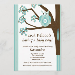 Blue Owl in een Tree Baby Boy Shower Invitation Kaart