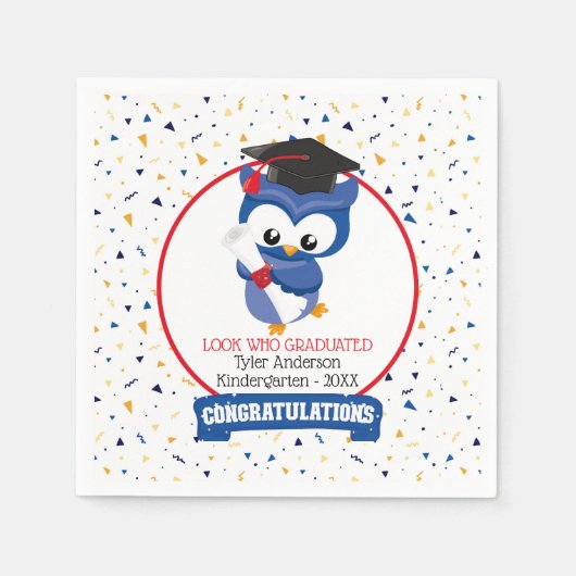 Blue Owl Kleuterschool Afstuderen Servet (Voorkant)