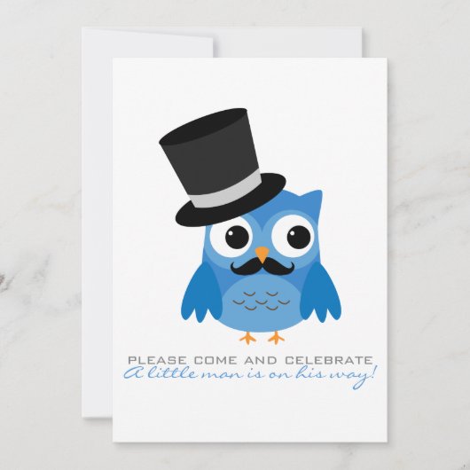 Blue Owl met Mustache Baby shower Invitation Kaart (Voorkant)