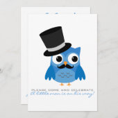 Blue Owl met Mustache Baby shower Invitation Kaart (Voorkant / Achterkant)