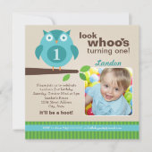 Blue Owl Modern Woodland Birthday Boy Party Kaart (Voorkant)