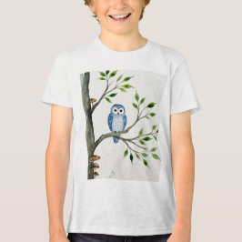 Blue owl on a tree branch Tri-Blend shirt