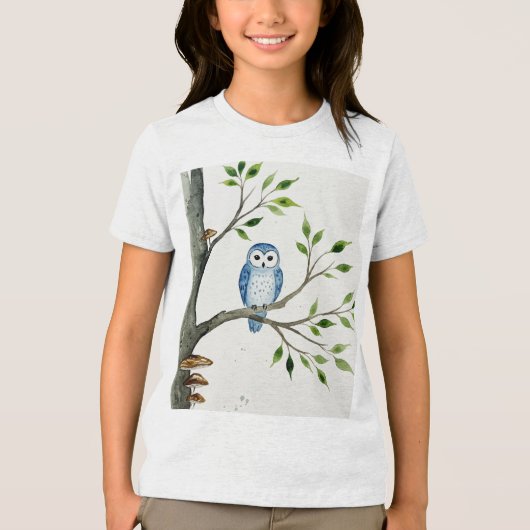 Blue owl on a tree branch Tri-Blend shirt (Voorkant)