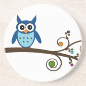 Blue Owl op Colorful Branch Zandsteen Onderzetter (Voorkant)