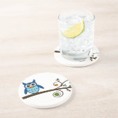 Blue Owl op Colorful Branch Zandsteen Onderzetter (Zijkant)