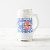 Blue Owl Pattern Coral Monogram Persoonlijke naam Bierpul (Voorkant rechts)