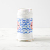Blue Owl Pattern Coral Monogram Persoonlijke naam Bierpul (Center)