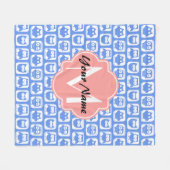 Blue Owl Pattern Coral Monogram Persoonlijke naam Fleece Deken (Voorkant (Horizontaal))
