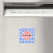 Blue Owl Pattern Coral Monogram Persoonlijke naam Magneet (Insitu (Vaatwasser))