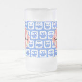 Blue Owl Pattern Coral Monogram Persoonlijke naam Matglas Bierpul (Center)