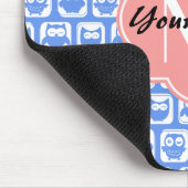 Blue Owl Pattern Coral Monogram Persoonlijke naam Muismat (Hoek)